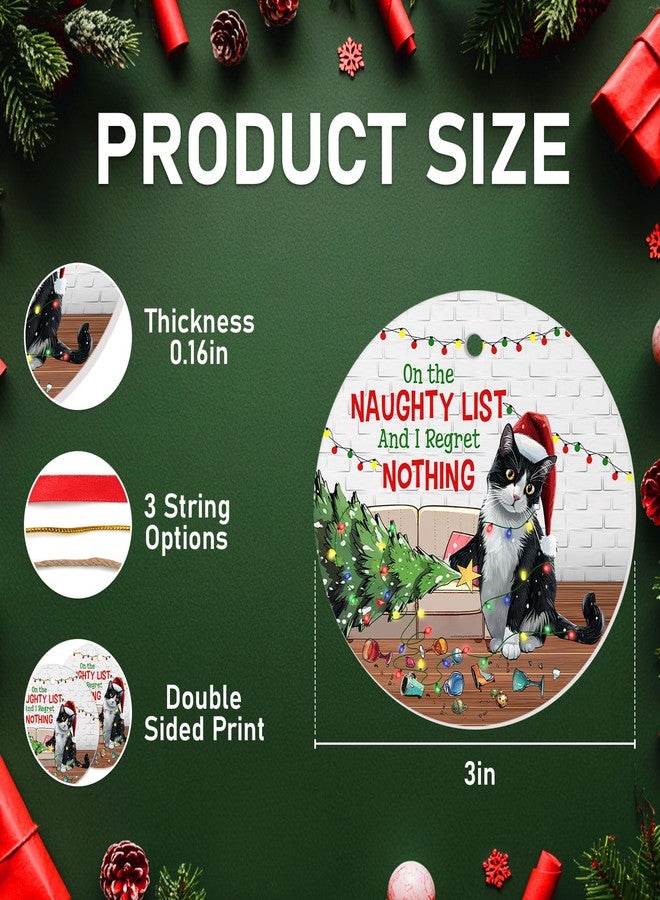 34HD Tuxedo Cat Naughty List Ceramic Ornament 2025 - Funny Hanging Xmas Tree Decoration for Cat Lovers Holiday Home Decor Gift - Image 2